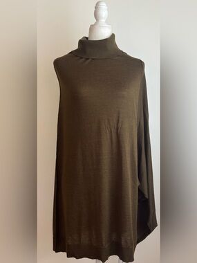 Ulla Johnson Wool Silk Blend Turtleneck Poncho Asymmetrical Top small Green